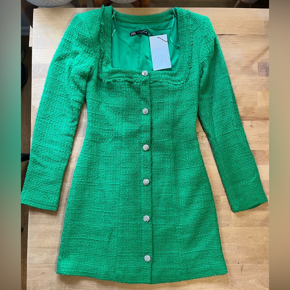 Zara green tweed dress size XS